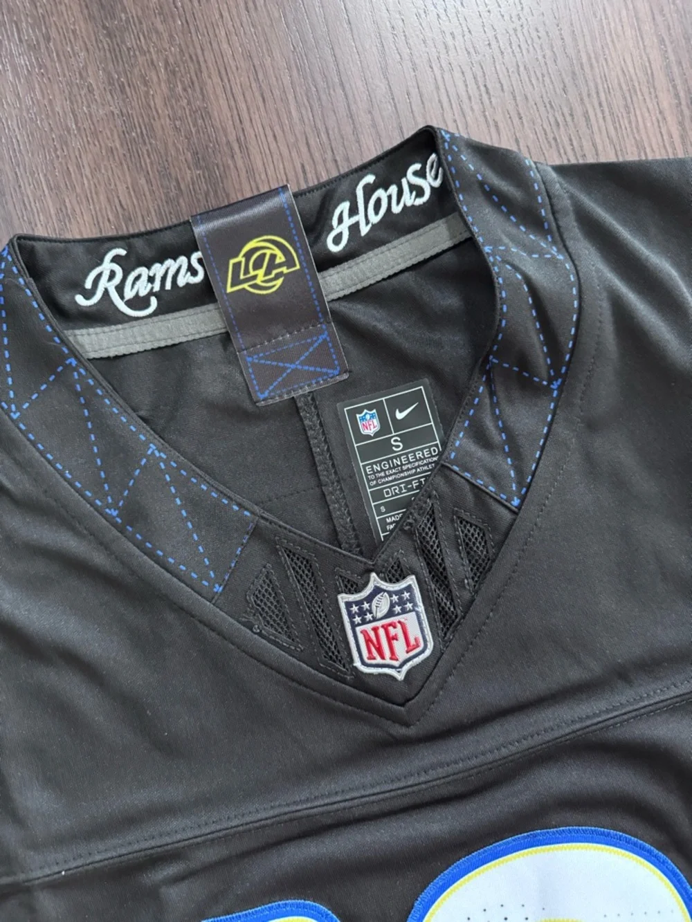 Nike Los Angeles Rams Black Jersey with Blue and Yellow Accents #12